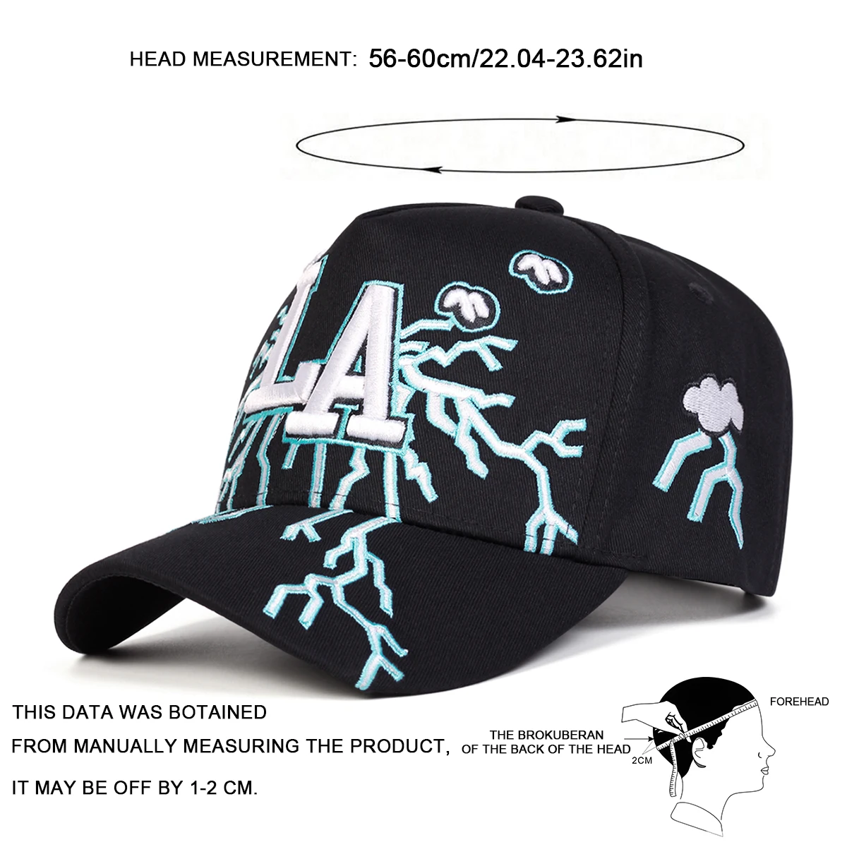 Unisex LA Embroidery Lightning Baseball Caps Spring Autumn Outdoor Adjustable Casual Hats Sunscreen Hat Sports Cap