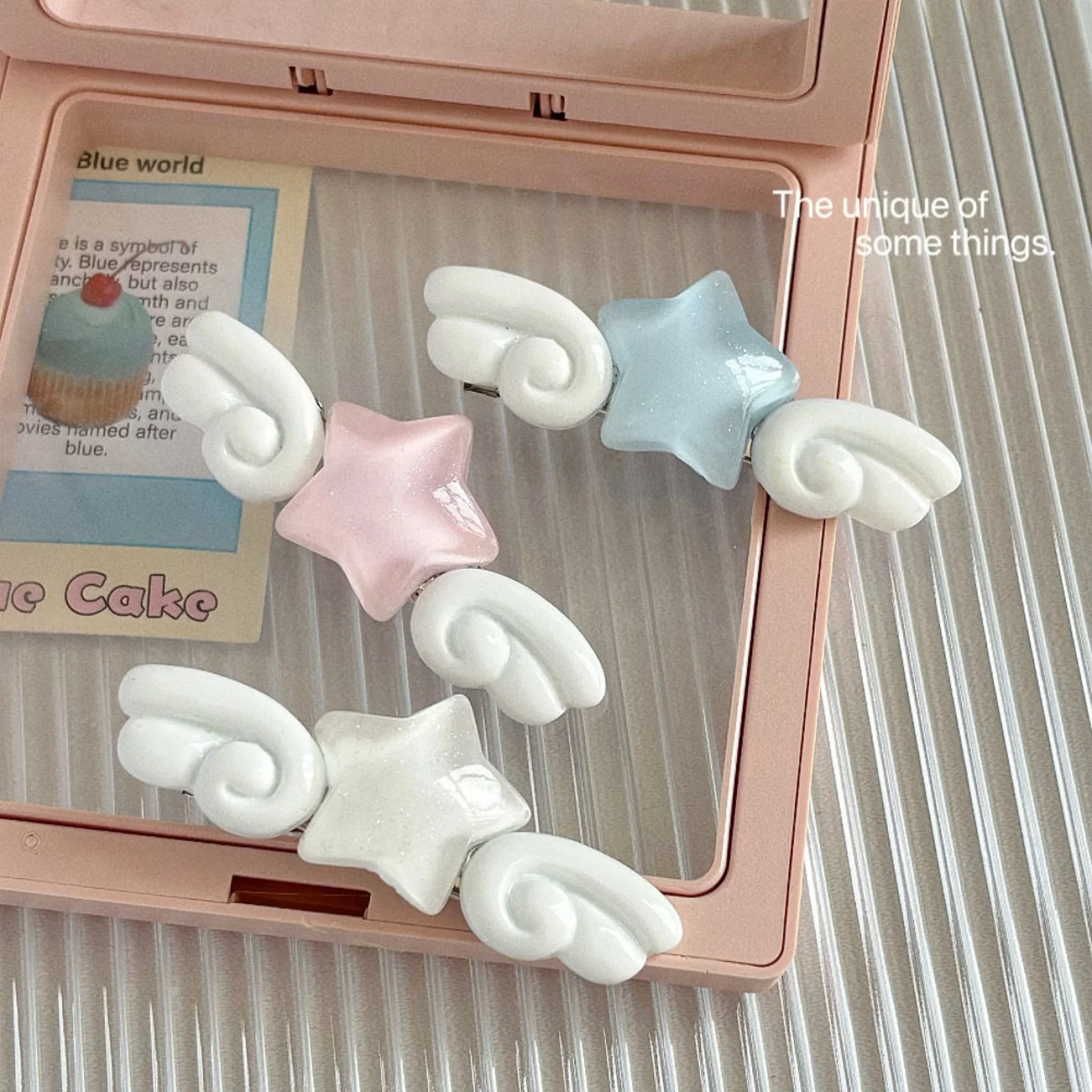 2PCS Cute Star Wing Hair Clips For Girls Sweet Acrylic Bangs Hairpins Lovely Summer Spring Hair Accessories For Daily Hairstyles