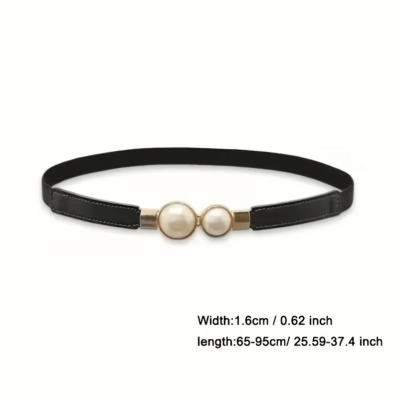 Elegant pearl decoration thin belt black elastic elastic waistband versatile windbreaker dress waist cinching accessory