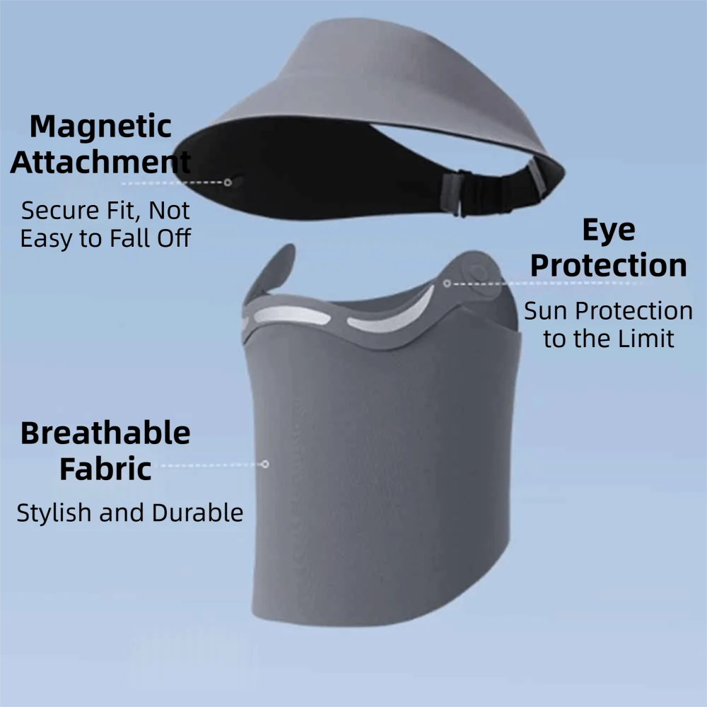 Hollow Top Large Brim Sun Hat Magnetic Lightweight Ice Silk Face Cover UV Protection Detachable Full Face Mask Beach Activities