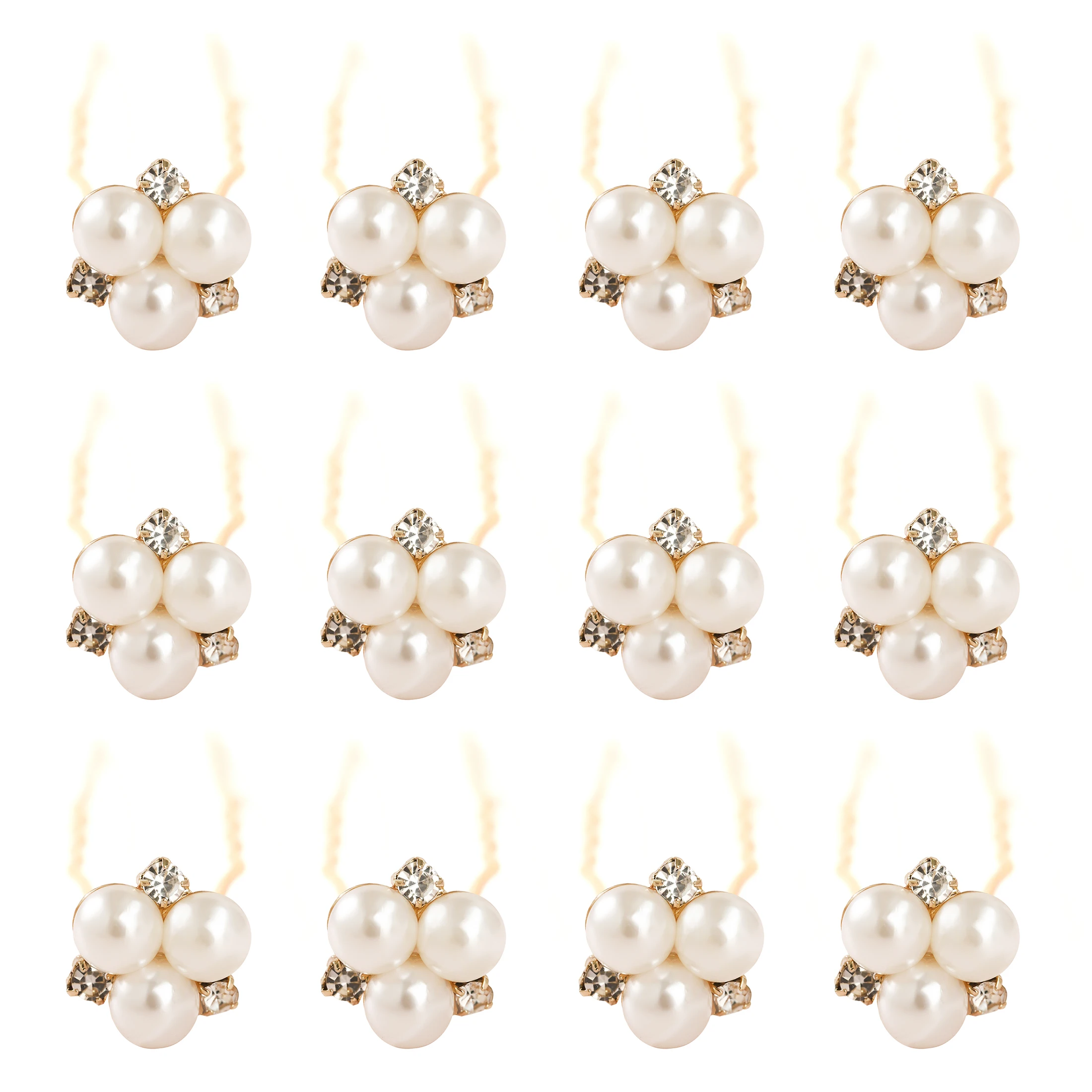 12Pcs/Set Elegant Pearl Crystal Wedding Hair Pins for Women Flower U-Shape Hair Clips Bridal Hair Accessories Jewelry Gifts