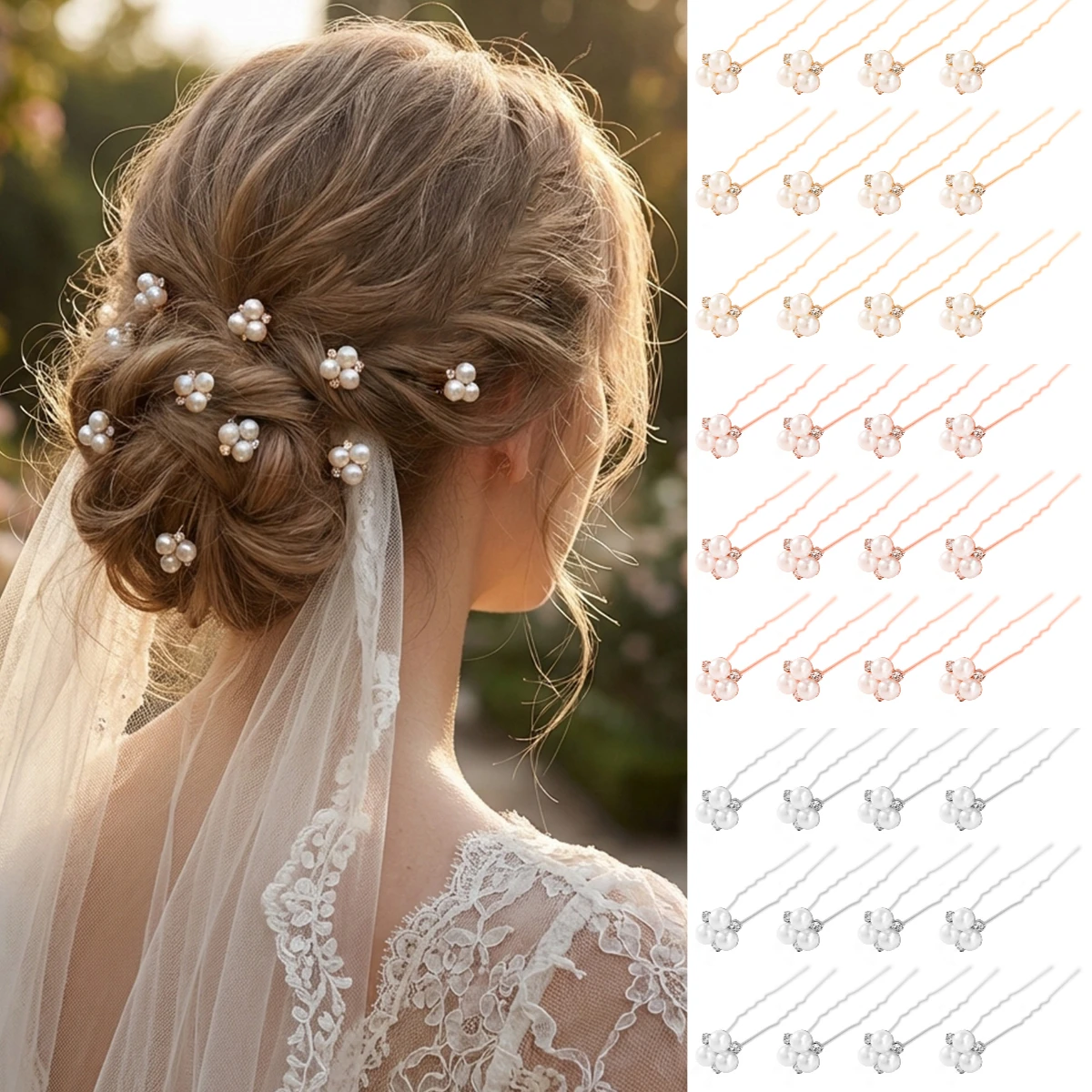 12Pcs/Set Elegant Pearl Crystal Wedding Hair Pins for Women Flower U-Shape Hair Clips Bridal Hair Accessories Jewelry Gifts
