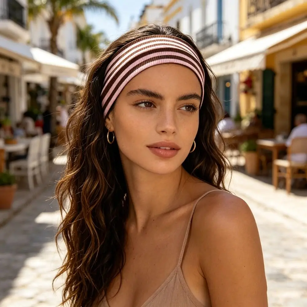 Fashion Striped Elastic Hair Band Sweat-absorbing Soft Wide Hairband Hair Accessories Non-slip Sports Headband
