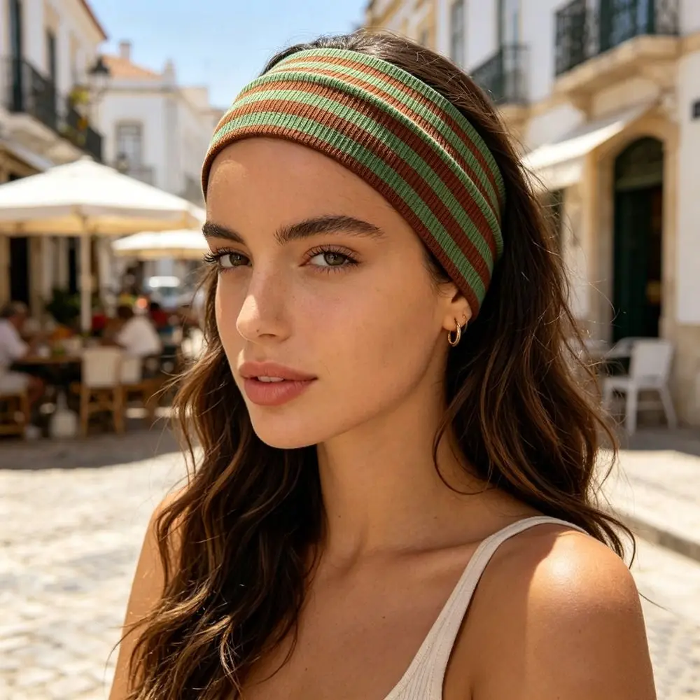 Fashion Striped Elastic Hair Band Sweat-absorbing Soft Wide Hairband Hair Accessories Non-slip Sports Headband