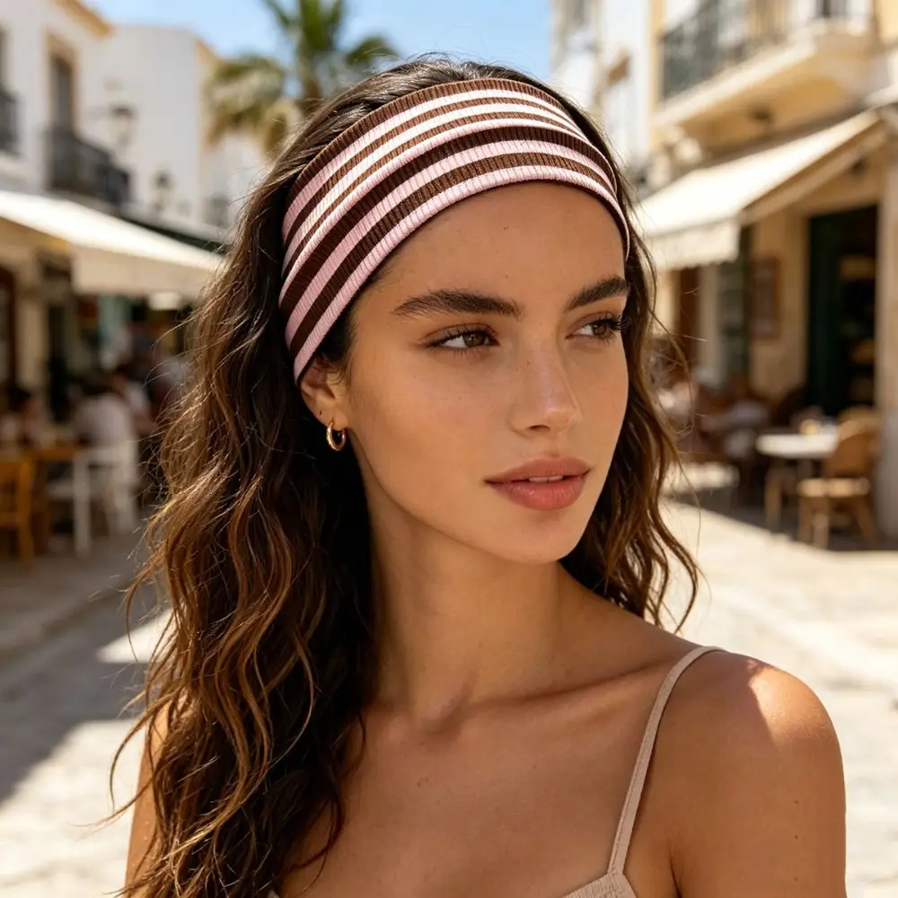 Fashion Striped Elastic Hair Band Sweat-absorbing Soft Wide Hairband Hair Accessories Non-slip Sports Headband