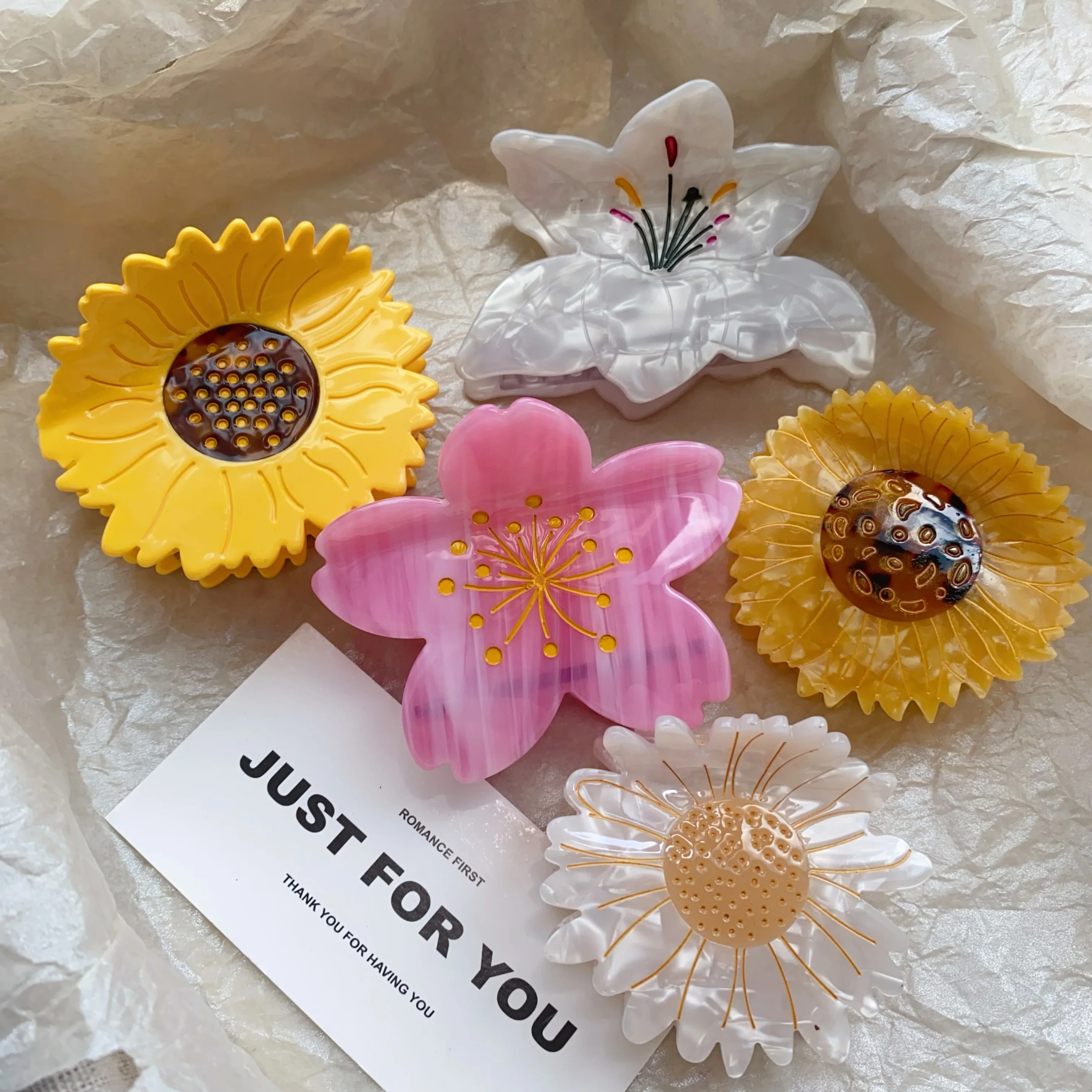 Flower Acetate Hair Claw Clips, Sunflower Cherry Blossom Lily Shark Clips