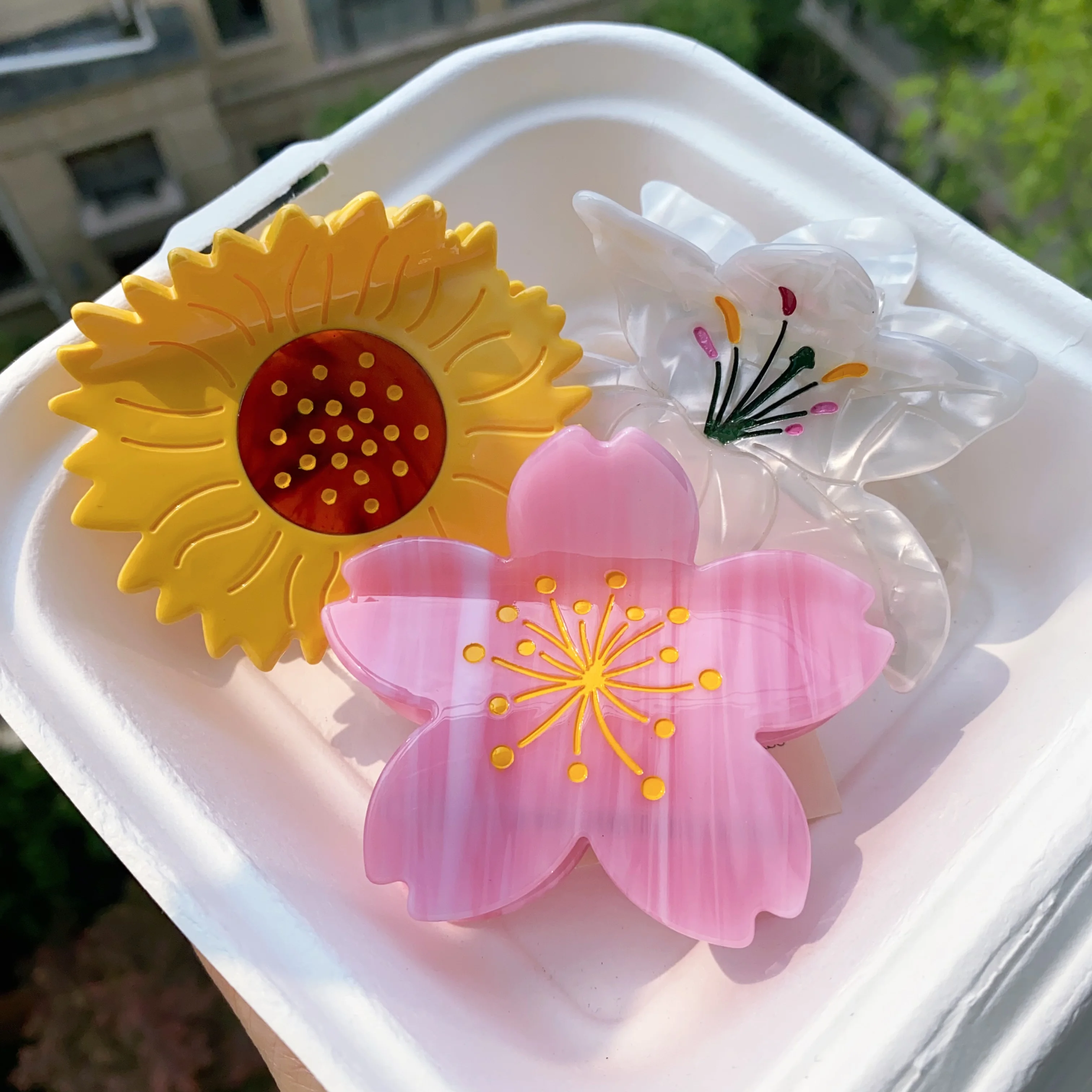 Flower Acetate Hair Claw Clips, Sunflower Cherry Blossom Lily Shark Clips