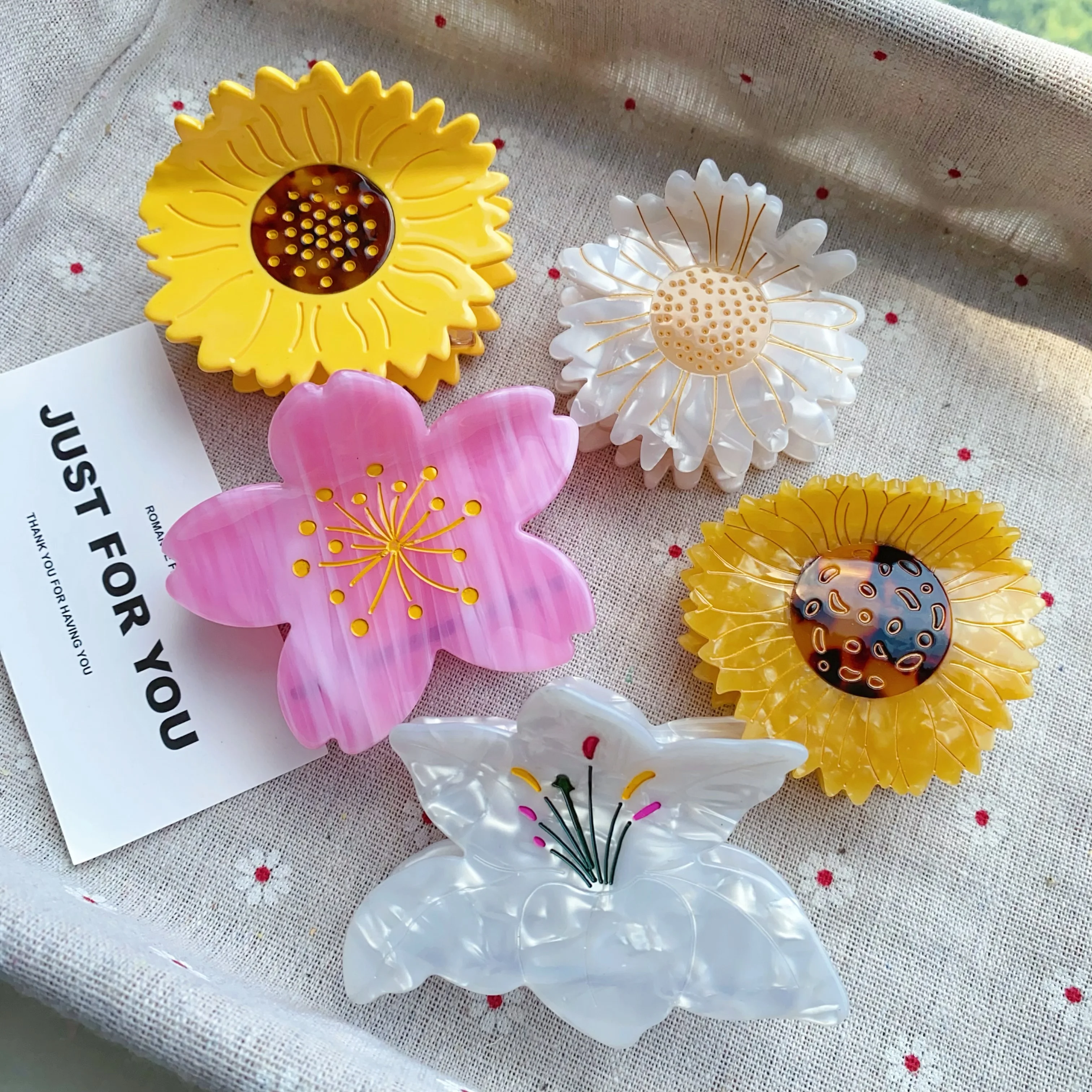 Flower Acetate Hair Claw Clips, Sunflower Cherry Blossom Lily Shark Clips