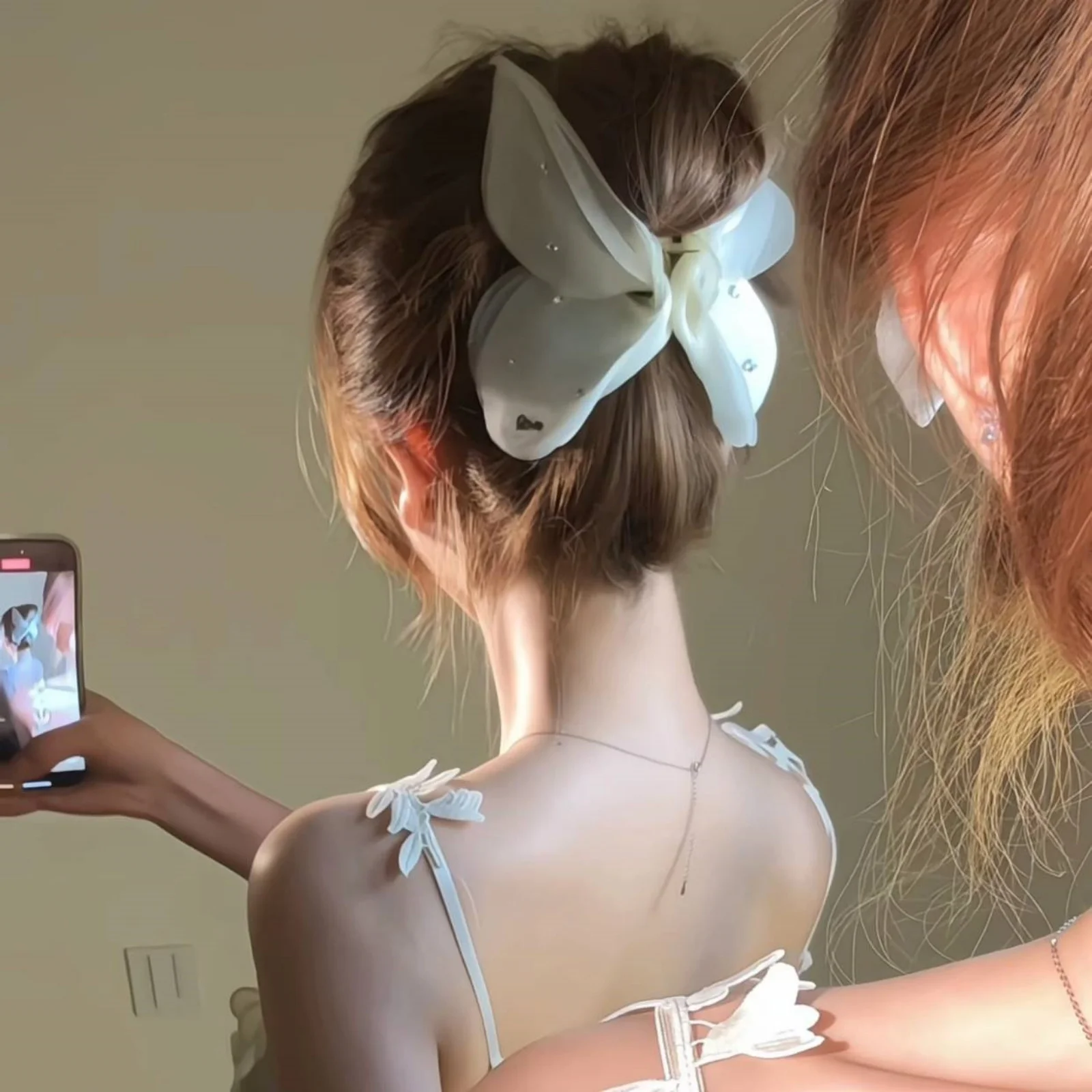 1PC Dreamy Butterfly Shiny Gauze Hair Claw, Elegant French Shark Clip, Delicate Back Head Fairy Hair Accessories For Women
