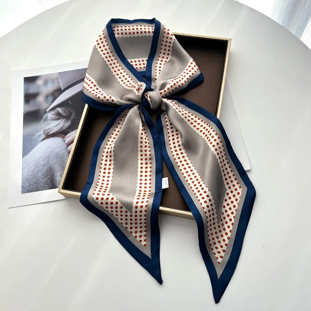 Scarf Women Dot Print Long Silk Feeling Bag Tie Neck Skinny Scarves Female Foulard Hairband Print Lady Neckerchief Ribbon