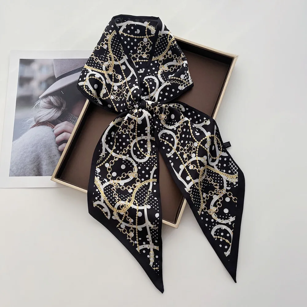 Scarf Women Dot Print Long Silk Feeling Bag Tie Neck Skinny Scarves Female Foulard Hairband Print Lady Neckerchief Ribbon