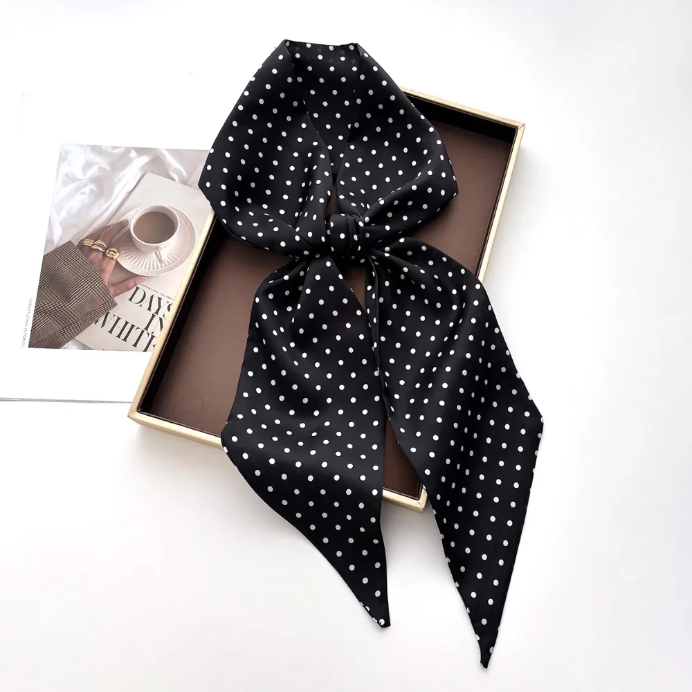 Scarf Women Dot Print Long Silk Feeling Bag Tie Neck Skinny Scarves Female Foulard Hairband Print Lady Neckerchief Ribbon