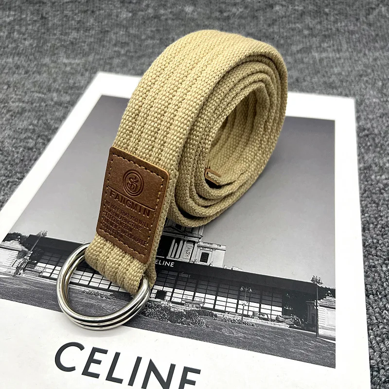 New Unisex Canvas Belt Double Ring Buckle Belts Men Women's Casual Business Cowboy Pants Belt