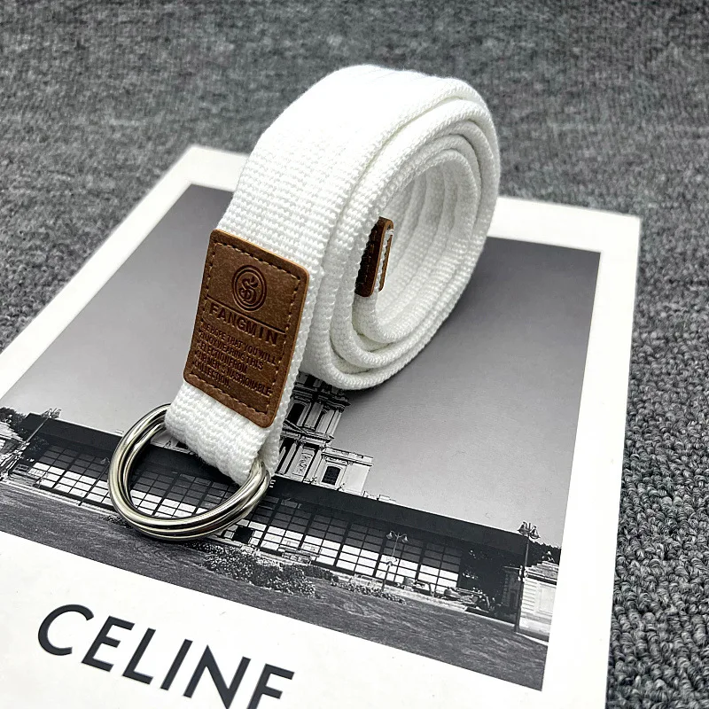 New Unisex Canvas Belt Double Ring Buckle Belts Men Women's Casual Business Cowboy Pants Belt