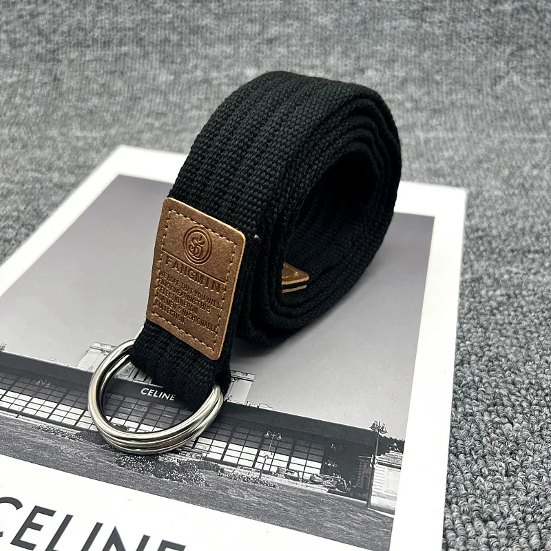 New Unisex Canvas Belt Double Ring Buckle Belts Men Women's Casual Business Cowboy Pants Belt