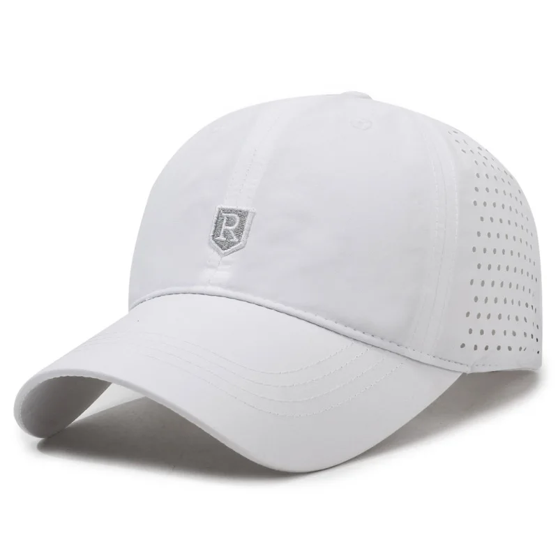 Quick-dry Baseball Cap for Men, R Logo, Perforated Mesh, Breathable, Duckbill Cap, Summer, Simple Outdoor Sun Protection Hat