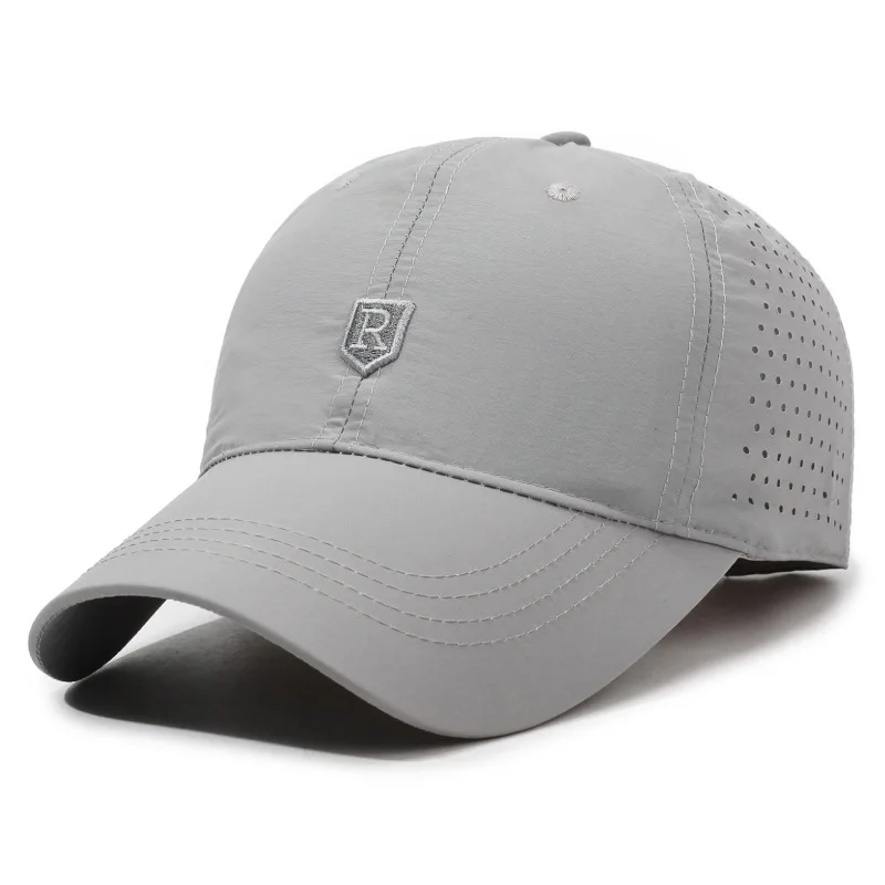 Quick-dry Baseball Cap for Men, R Logo, Perforated Mesh, Breathable, Duckbill Cap, Summer, Simple Outdoor Sun Protection Hat