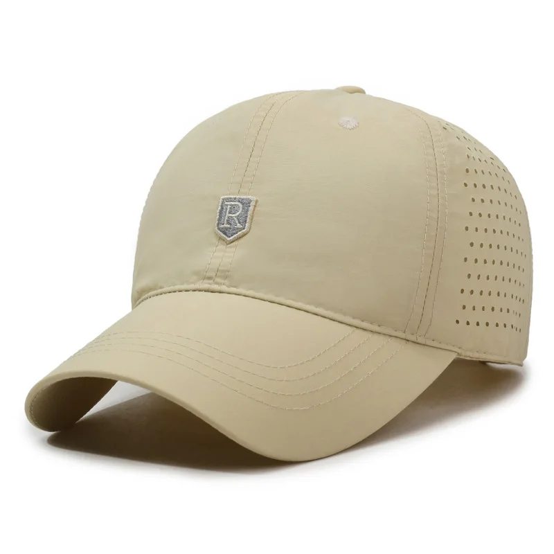 Quick-dry Baseball Cap for Men, R Logo, Perforated Mesh, Breathable, Duckbill Cap, Summer, Simple Outdoor Sun Protection Hat