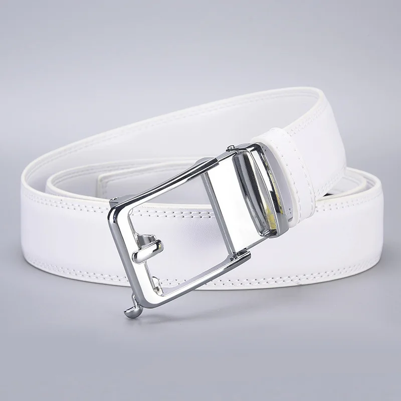 High Quality Genuine Leather Click Belt for Men Fashion White Automatic Buckle Waistband, Strap Suitable for Daily Jeans Outfits