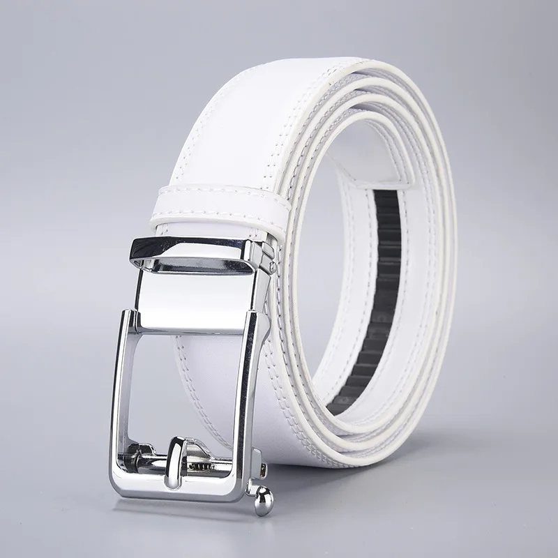 High Quality Genuine Leather Click Belt for Men Fashion White Automatic Buckle Waistband, Strap Suitable for Daily Jeans Outfits