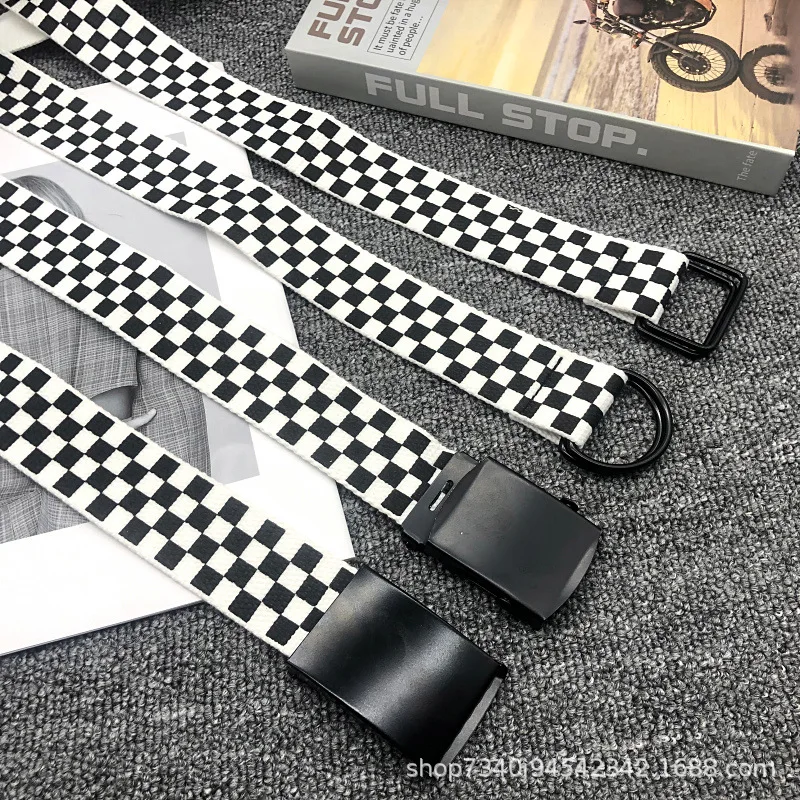 Classic Black and White Checkered Canvas Belt Men and Women Universal Fashion Versatile Student Sport Accessories Versatile Belt