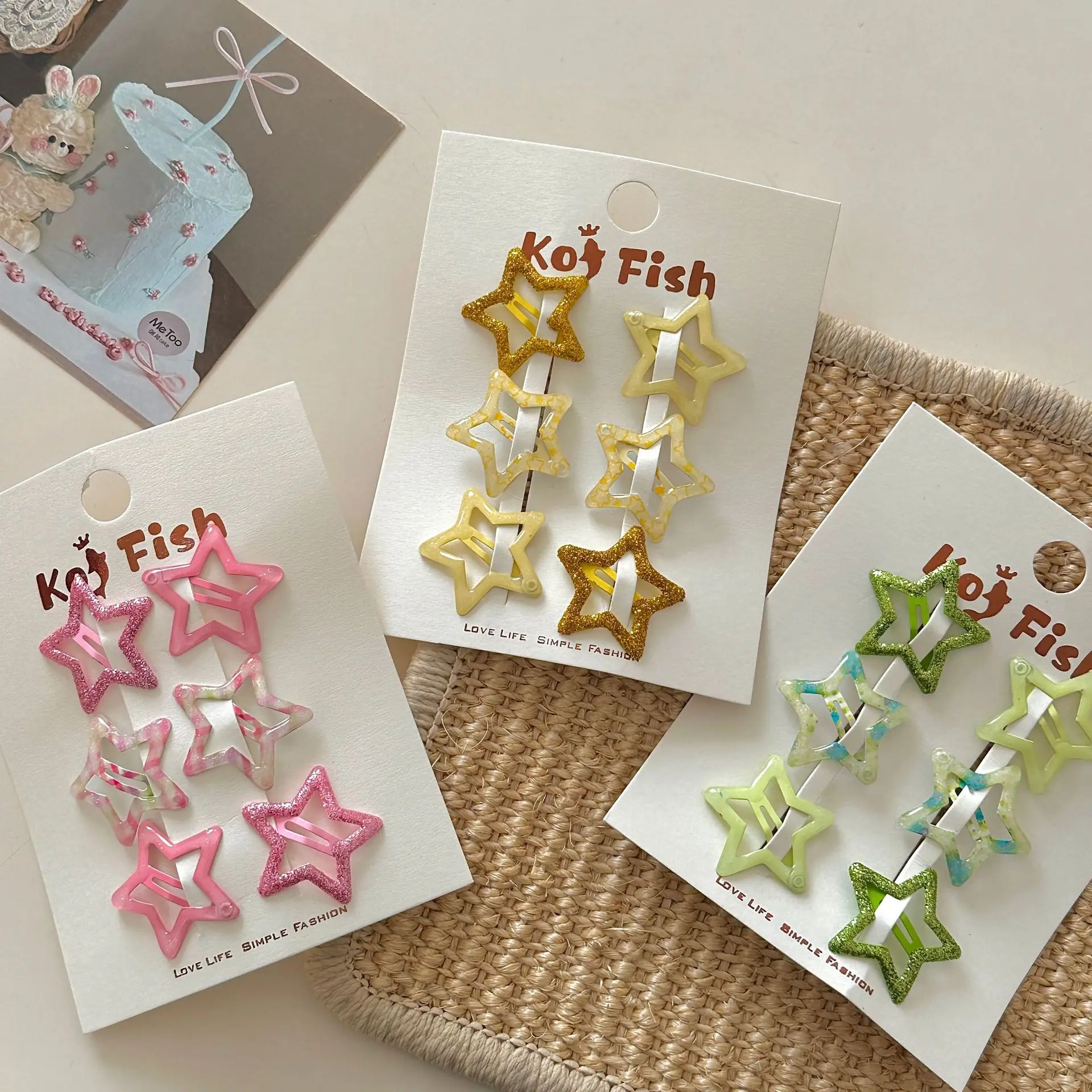 6Pcs Colorful Fine Glitter Sequins Dipped Oil Star Hair Clips for Girls Women Tiny Sparkly Snap Clips for Bangs Flyaway Headwear