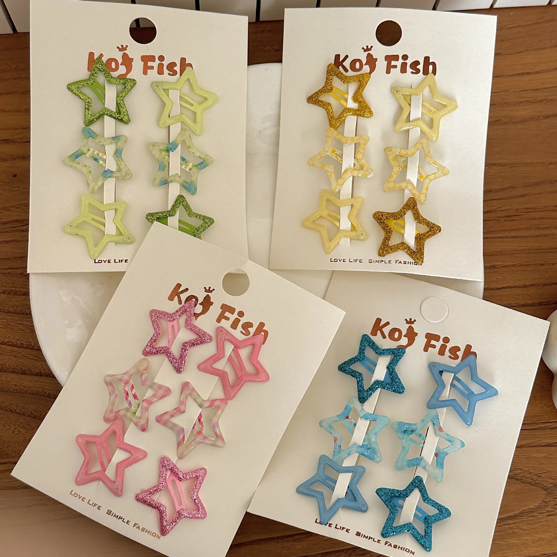 6Pcs Colorful Fine Glitter Sequins Dipped Oil Star Hair Clips for Girls Women Tiny Sparkly Snap Clips for Bangs Flyaway Headwear