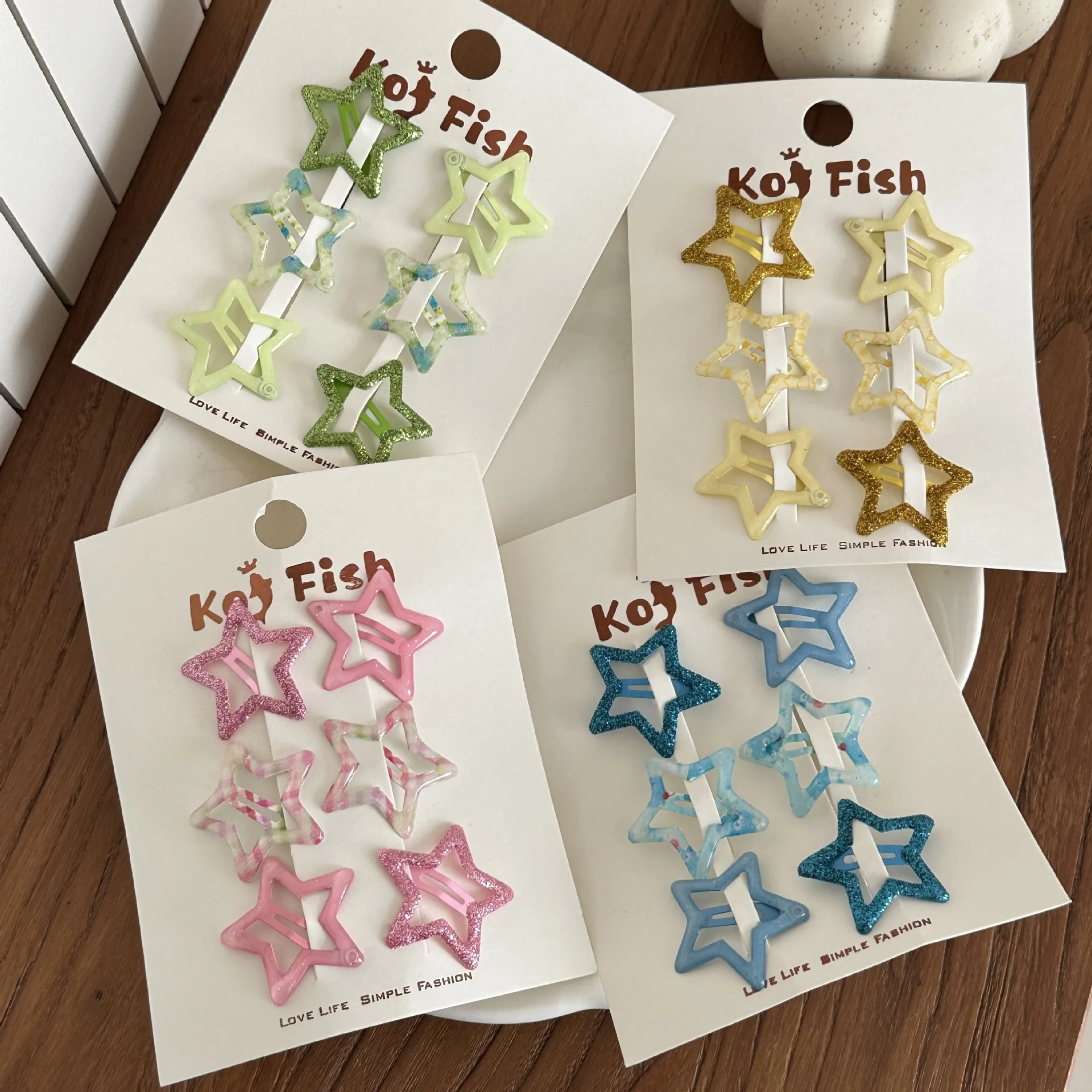 6Pcs Colorful Fine Glitter Sequins Dipped Oil Star Hair Clips for Girls Women Tiny Sparkly Snap Clips for Bangs Flyaway Headwear