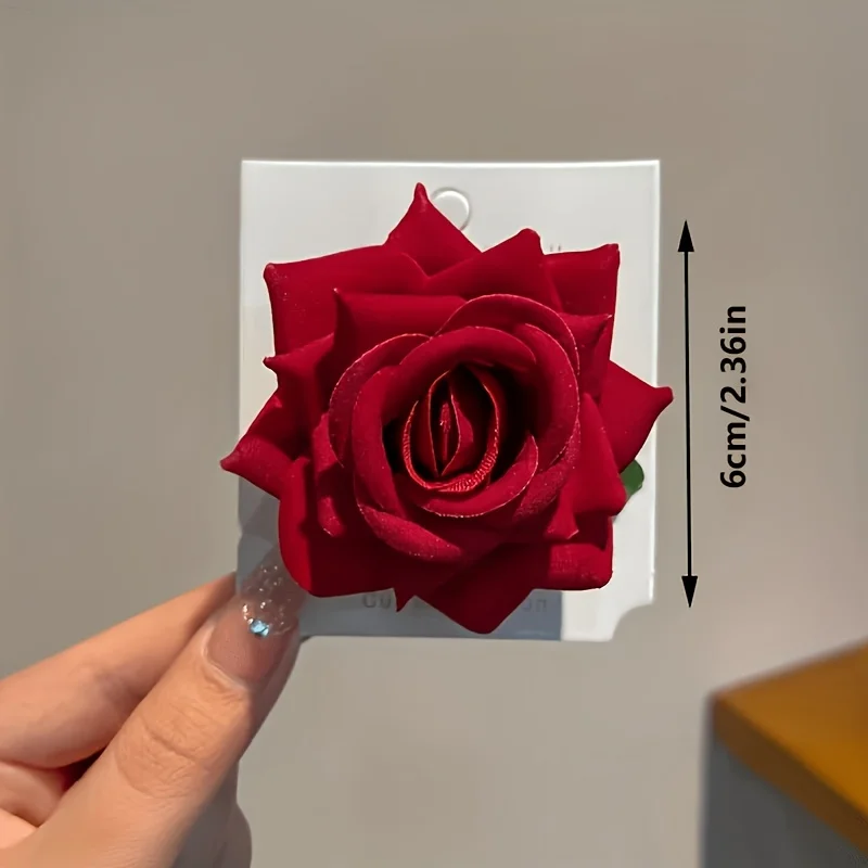 3Pcs Atmospheric Red Flower Hair Accessories, Rose Hair Clips, Side Hairpins, Classic Red Felt Rose Hair Clips - Perfect for Summer Outfits and Festive Occasions