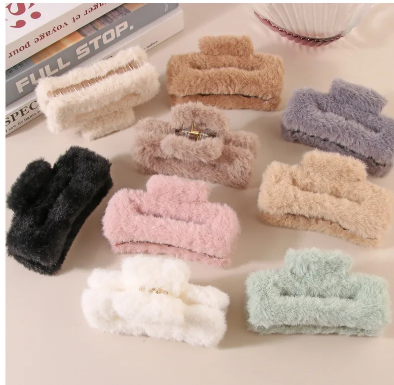 11.5cm Plush Square Hair Claw Clip Women's Korean Simple Versatile Grab Clip Fashion Shark Clip Girl Hair Accessories