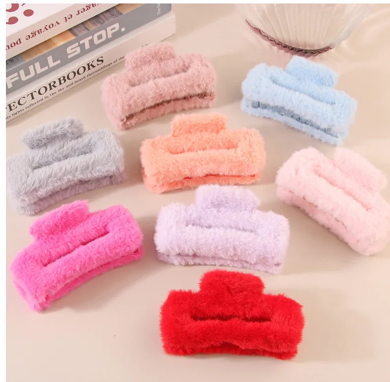 11.5cm Plush Square Hair Claw Clip Women's Korean Simple Versatile Grab Clip Fashion Shark Clip Girl Hair Accessories