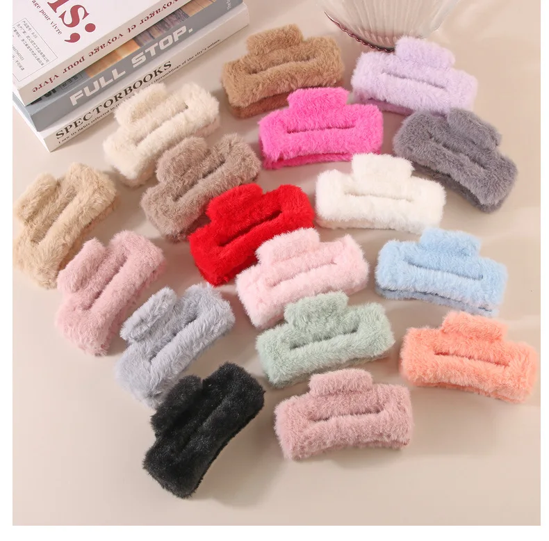 11.5cm Plush Square Hair Claw Clip Women's Korean Simple Versatile Grab Clip Fashion Shark Clip Girl Hair Accessories