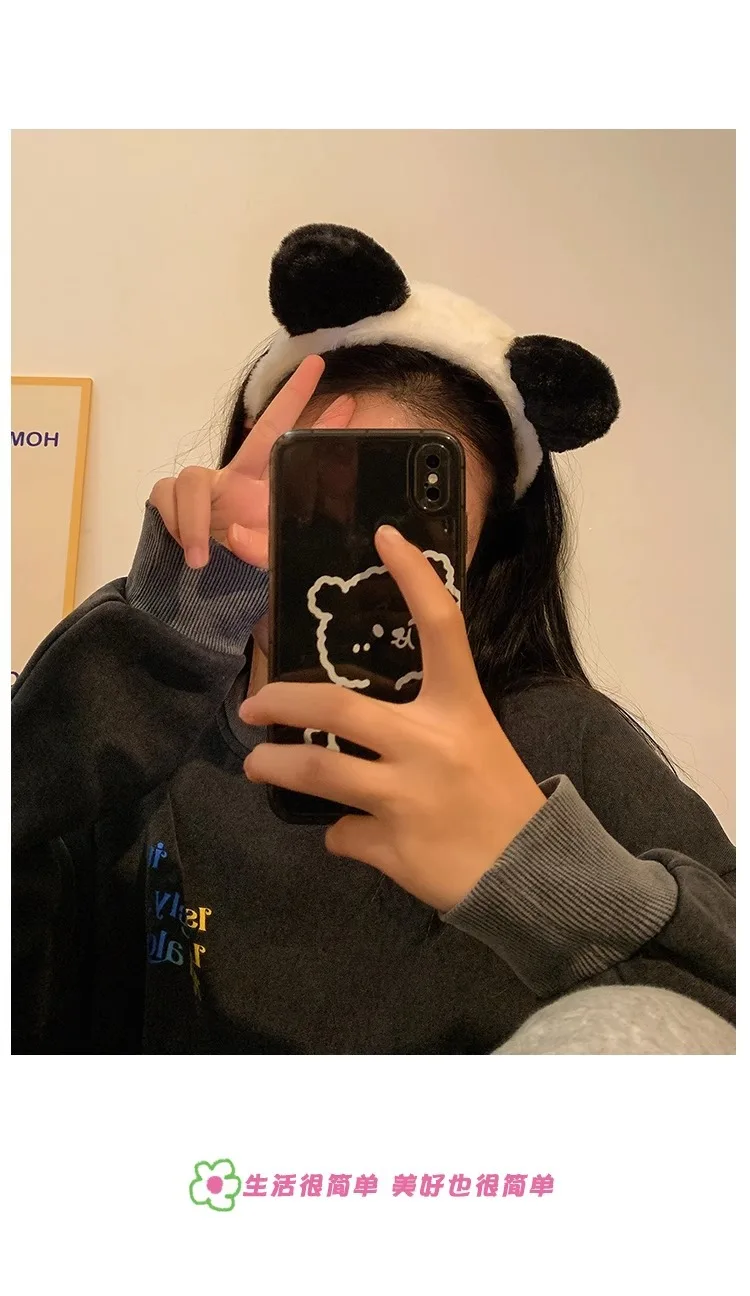 Cute Cartoon Plush Panda Ears Headband for Women Wide Hairband for Mask Applying Washing Face Autumn Winter Hair Accessories