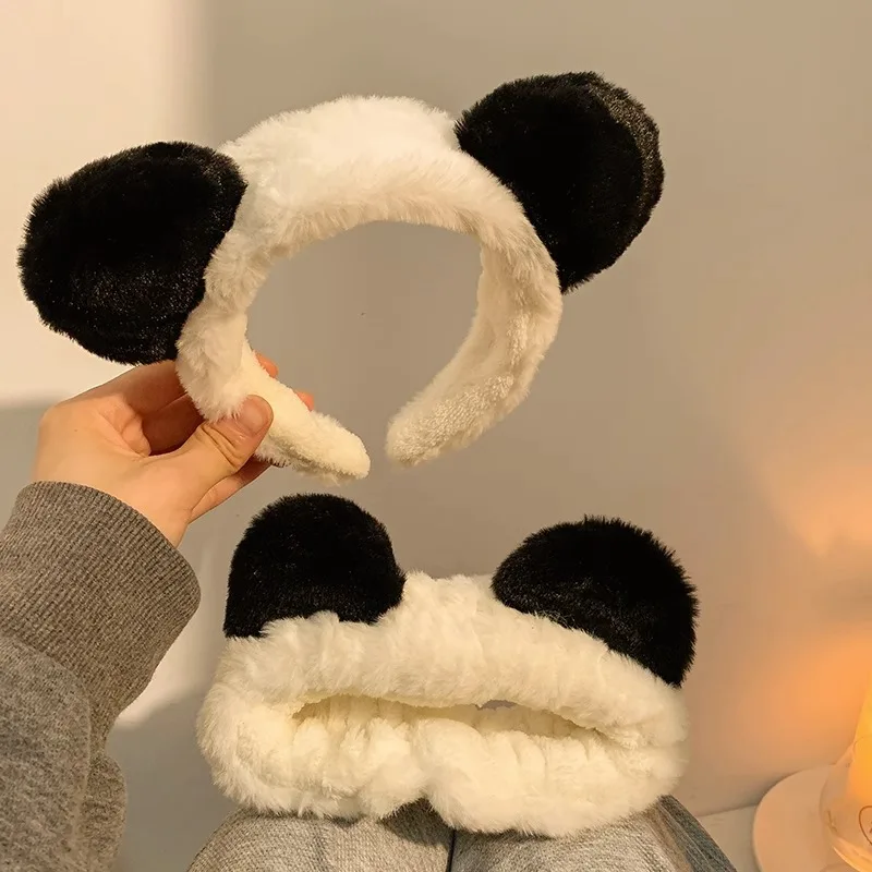 Cute Cartoon Plush Panda Ears Headband for Women Wide Hairband for Mask Applying Washing Face Autumn Winter Hair Accessories