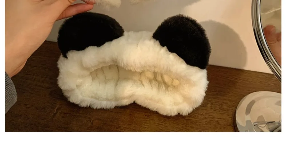 Cute Cartoon Plush Panda Ears Headband for Women Wide Hairband for Mask Applying Washing Face Autumn Winter Hair Accessories