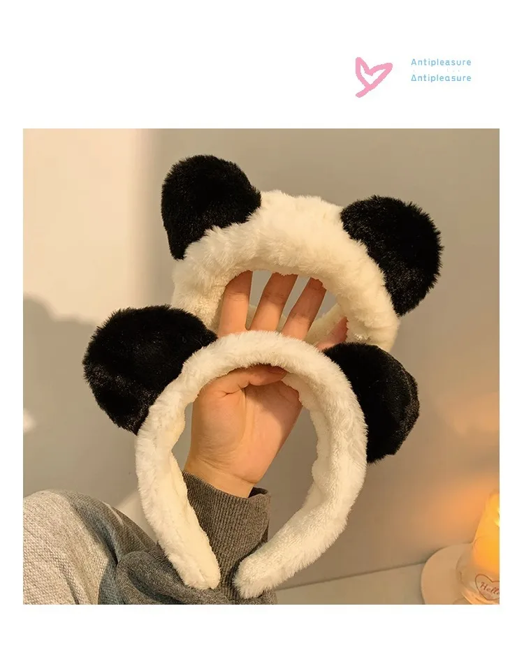 Cute Cartoon Plush Panda Ears Headband for Women Wide Hairband for Mask Applying Washing Face Autumn Winter Hair Accessories