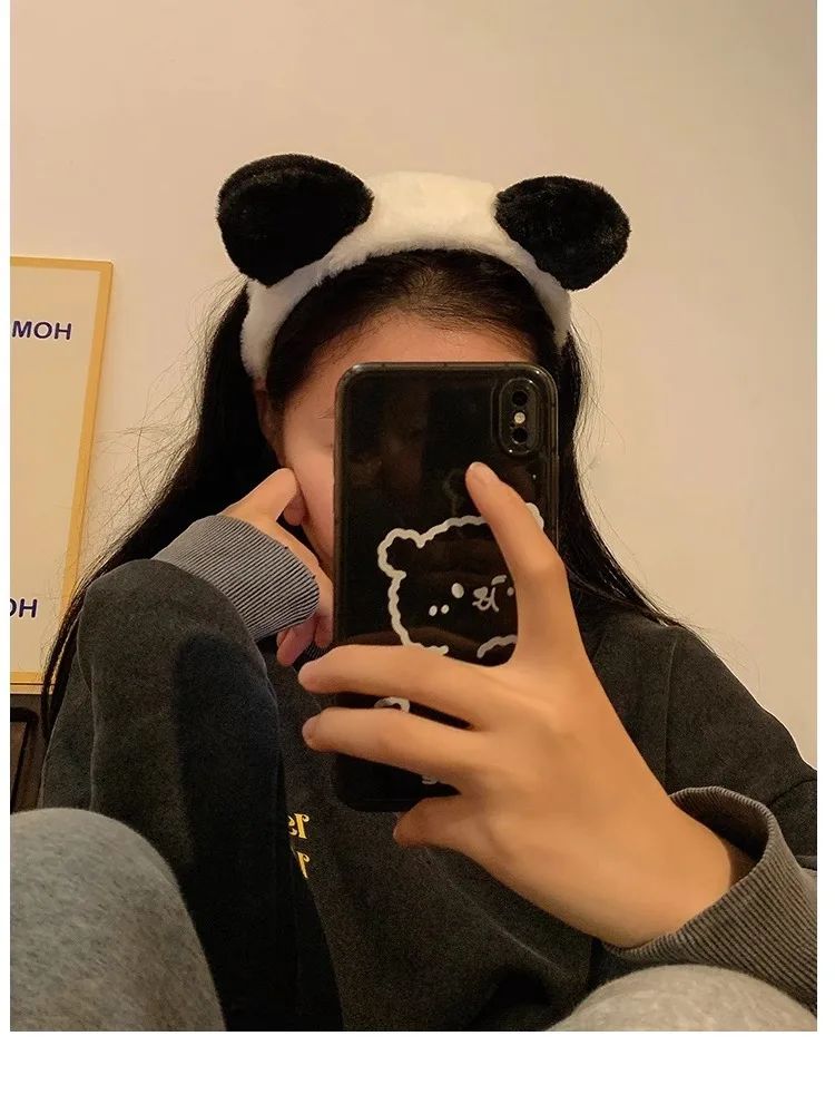 Cute Cartoon Plush Panda Ears Headband for Women Wide Hairband for Mask Applying Washing Face Autumn Winter Hair Accessories