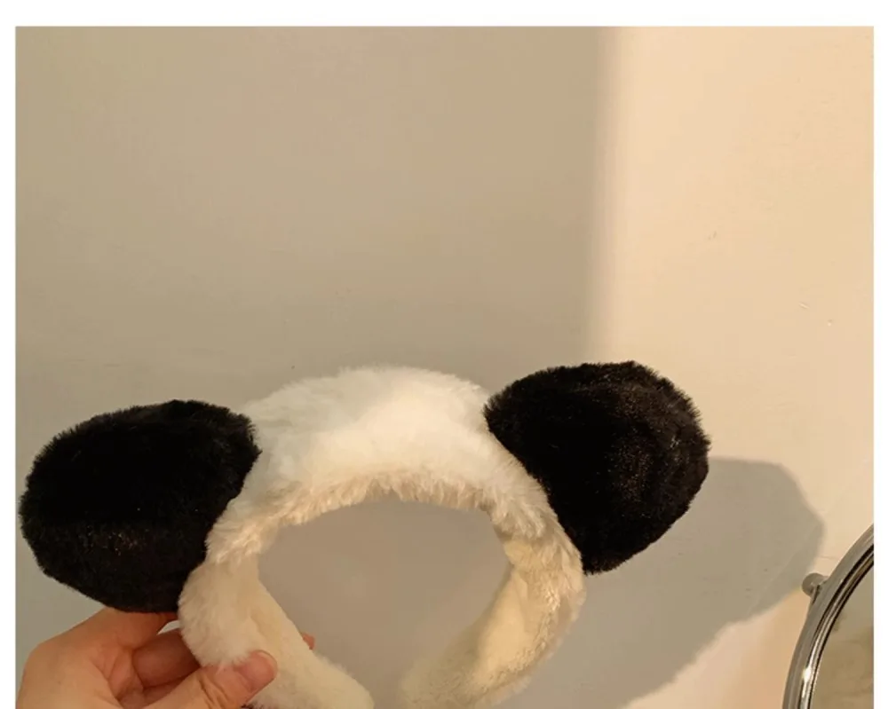 Cute Cartoon Plush Panda Ears Headband for Women Wide Hairband for Mask Applying Washing Face Autumn Winter Hair Accessories