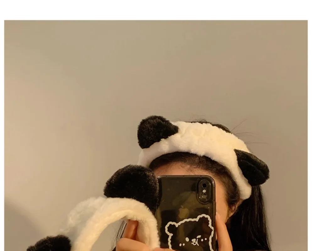 Cute Cartoon Plush Panda Ears Headband for Women Wide Hairband for Mask Applying Washing Face Autumn Winter Hair Accessories