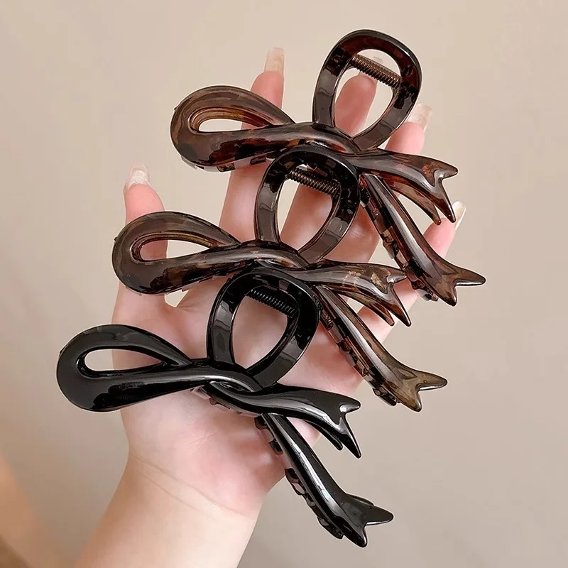 13cm Acrylic Ribbon Bow Hair Claws Crab Hair Clips Glossy Barrettes Headwear Hairpins Shark Ponytail For Women Hair Accessories