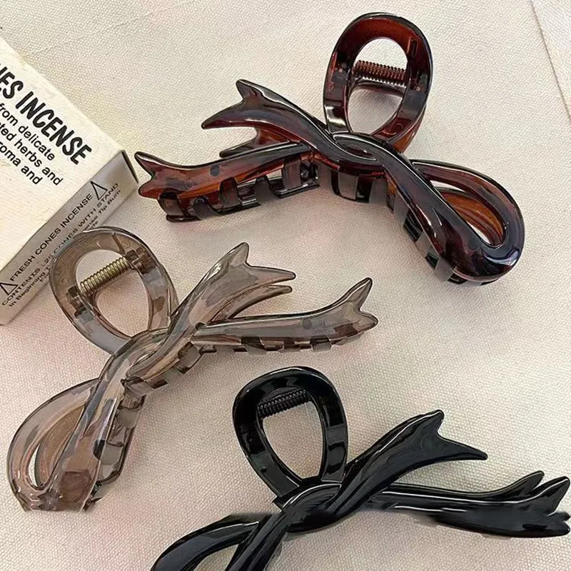 13cm Acrylic Ribbon Bow Hair Claws Crab Hair Clips Glossy Barrettes Headwear Hairpins Shark Ponytail For Women Hair Accessories