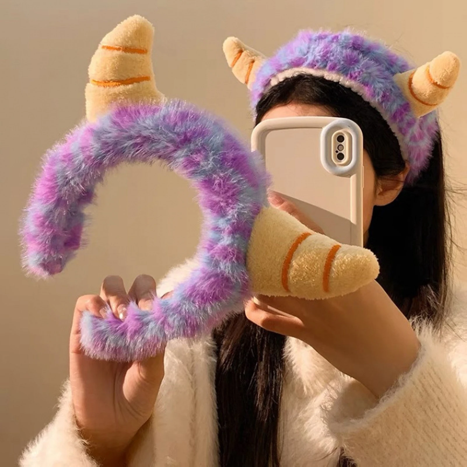 Purple Monster Plush Headband For Women Face Washing Hair Accessories Soft Hairband For Makeup Skin Care