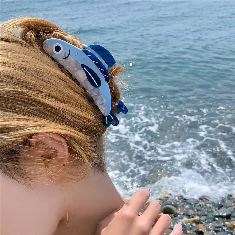 1Pcs Creative Ocean Sardine Hair Clip Cute Shark Texture Ponytail Holder Female Hair Ornament Clip