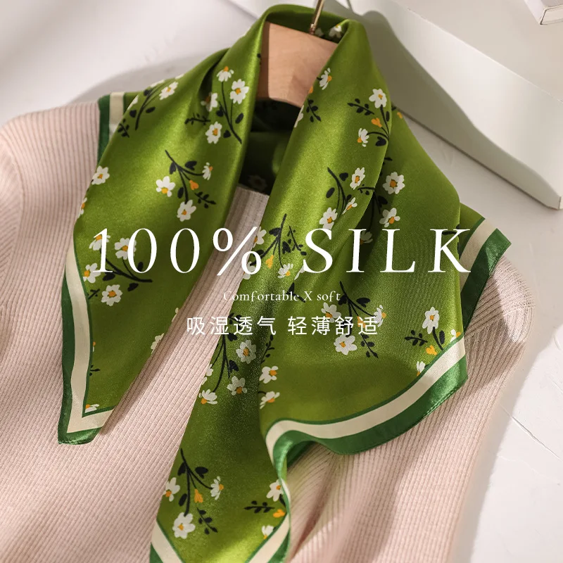 100% Silk Scarf Luxury Hijab Hair Band Square Female Shawls Headscarf Ribbon Foulards Femme Hair Scarf Neckerchief