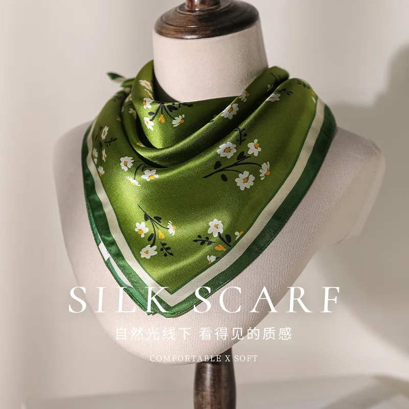 100% Silk Scarf Luxury Hijab Hair Band Square Female Shawls Headscarf Ribbon Foulards Femme Hair Scarf Neckerchief
