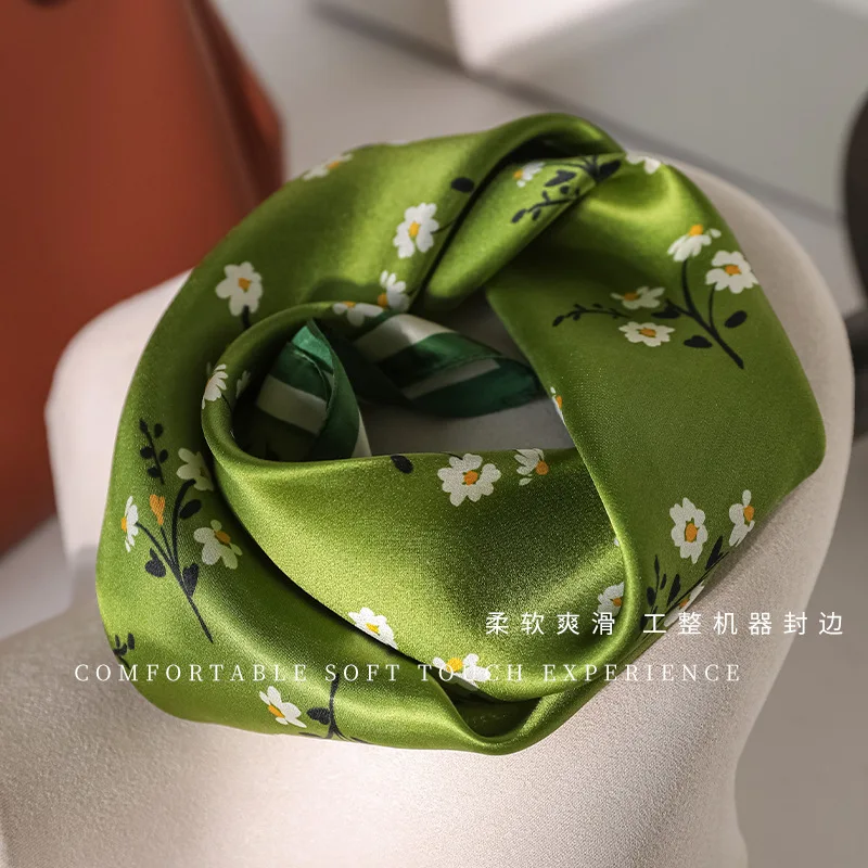 100% Silk Scarf Luxury Hijab Hair Band Square Female Shawls Headscarf Ribbon Foulards Femme Hair Scarf Neckerchief