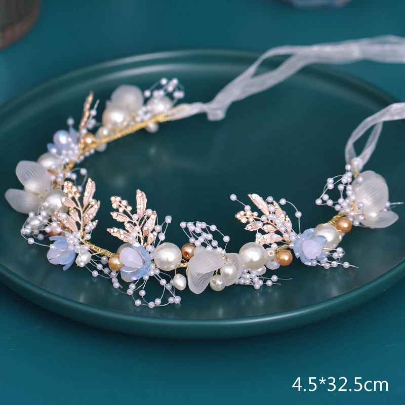 Handmade Pearl Flower Hair Band with Diamond Decoration Tassel for Women Party Wedding Hair Accessories