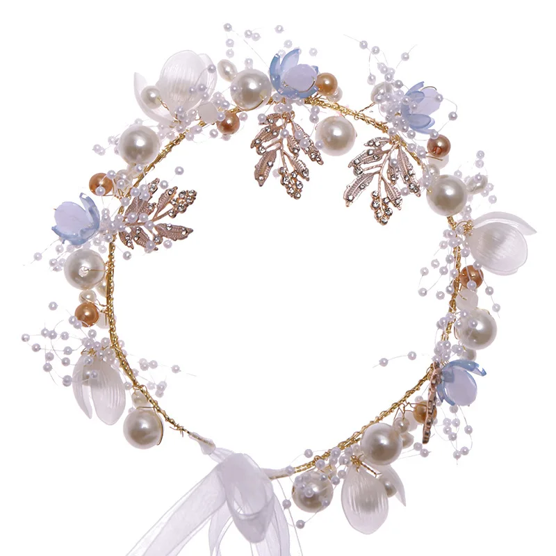 Handmade Pearl Flower Hair Band with Diamond Decoration Tassel for Women Party Wedding Hair Accessories