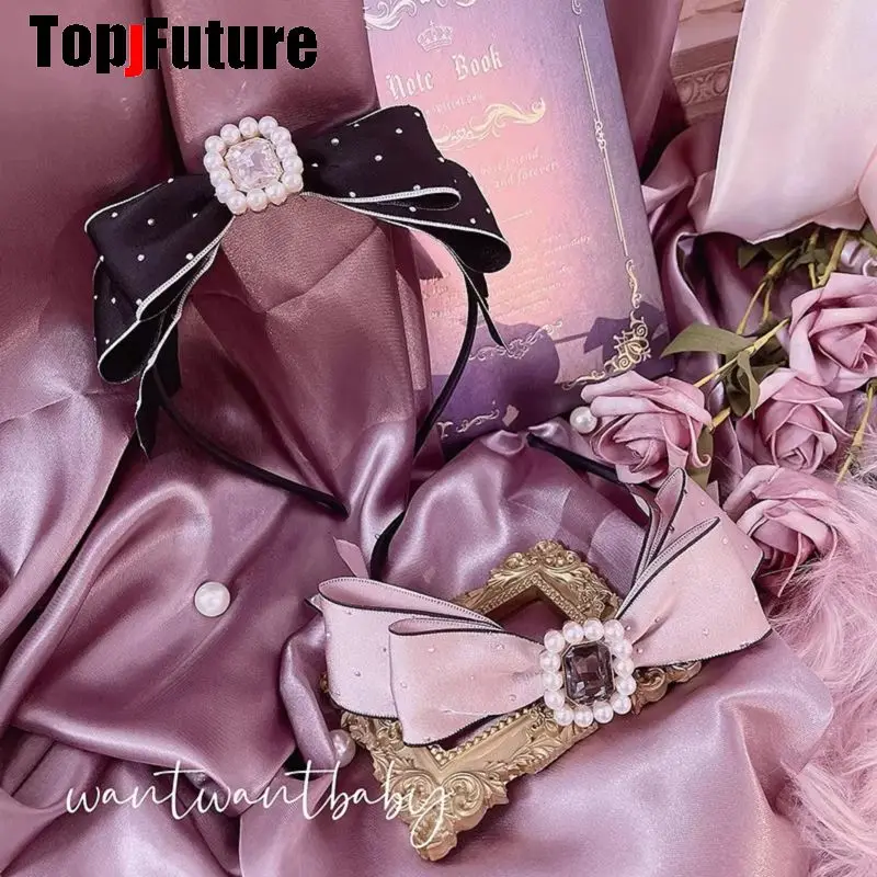 Jirai Kei Subculture Y2K GIRL Women's Harajuku Punk Goth Lolita Sweet Cool Pearl Wave Point Hair Hoop Headband Hair Band
