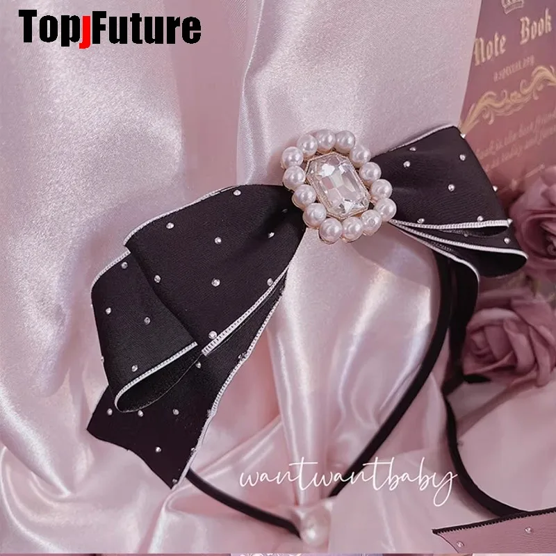 Jirai Kei Subculture Y2K GIRL Women's Harajuku Punk Goth Lolita Sweet Cool Pearl Wave Point Hair Hoop Headband Hair Band